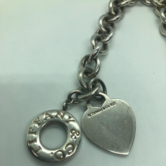 Tiffany & Co 925 Sterling Silver Heart & Tag Toggle Bracelet 8" - Picture 4 of 6